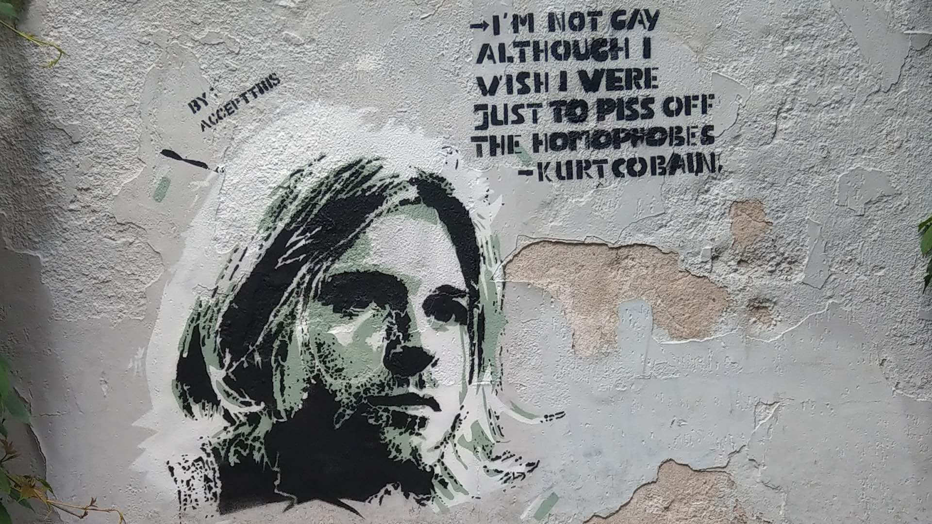 Street art in Leinden, Netherlands, representing Kurt Cobain